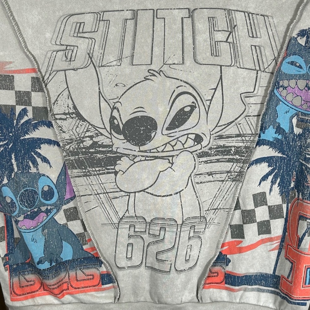 Disney Lilo & Stitch Gray Acid Wash Graphic Sweatshirt Mens Small Brand New